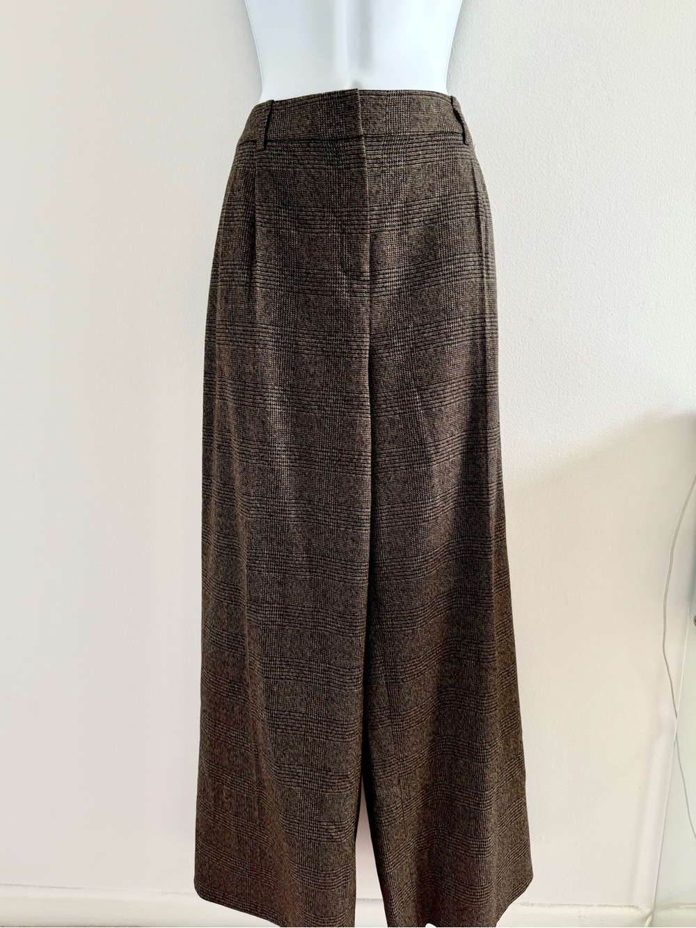 Calvin Klein High-Waist Brown Checkered Wide-Leg Plaid Pant Women’s